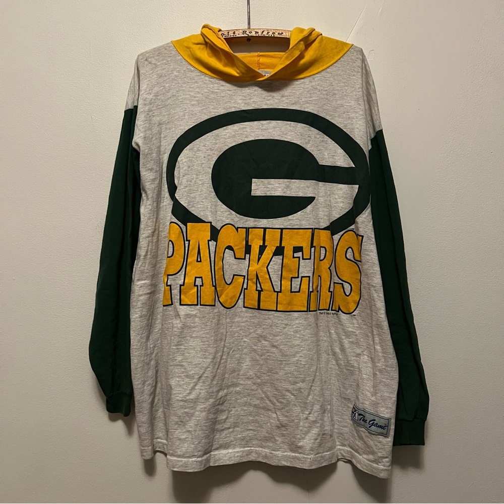Vintage Green Day Packers NFL The Game‎ Yellow and Gray Hooded Shirt Size Large